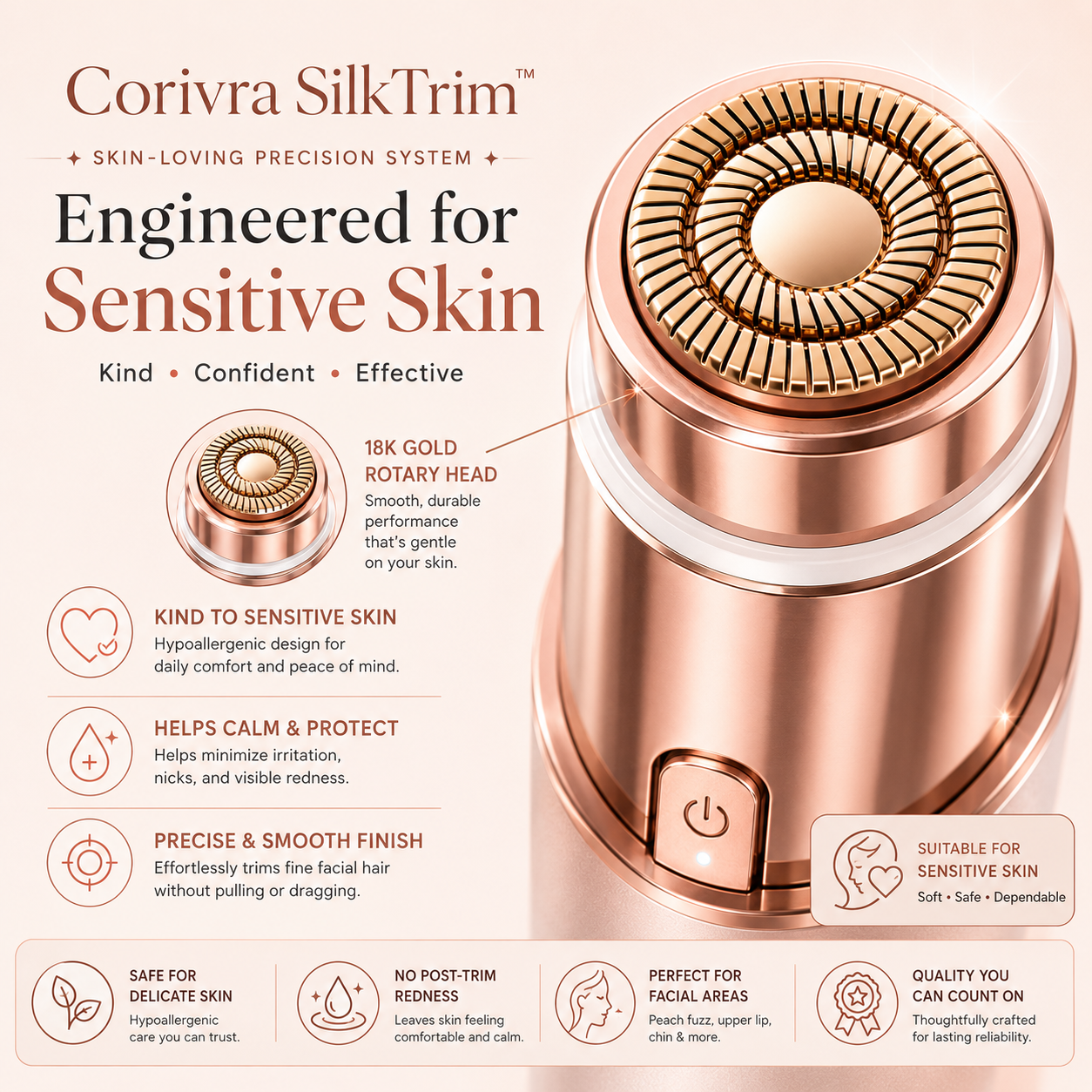 Corivra SilkTrim 2-in-1 Facial Hair & Eyebrow Trimmer