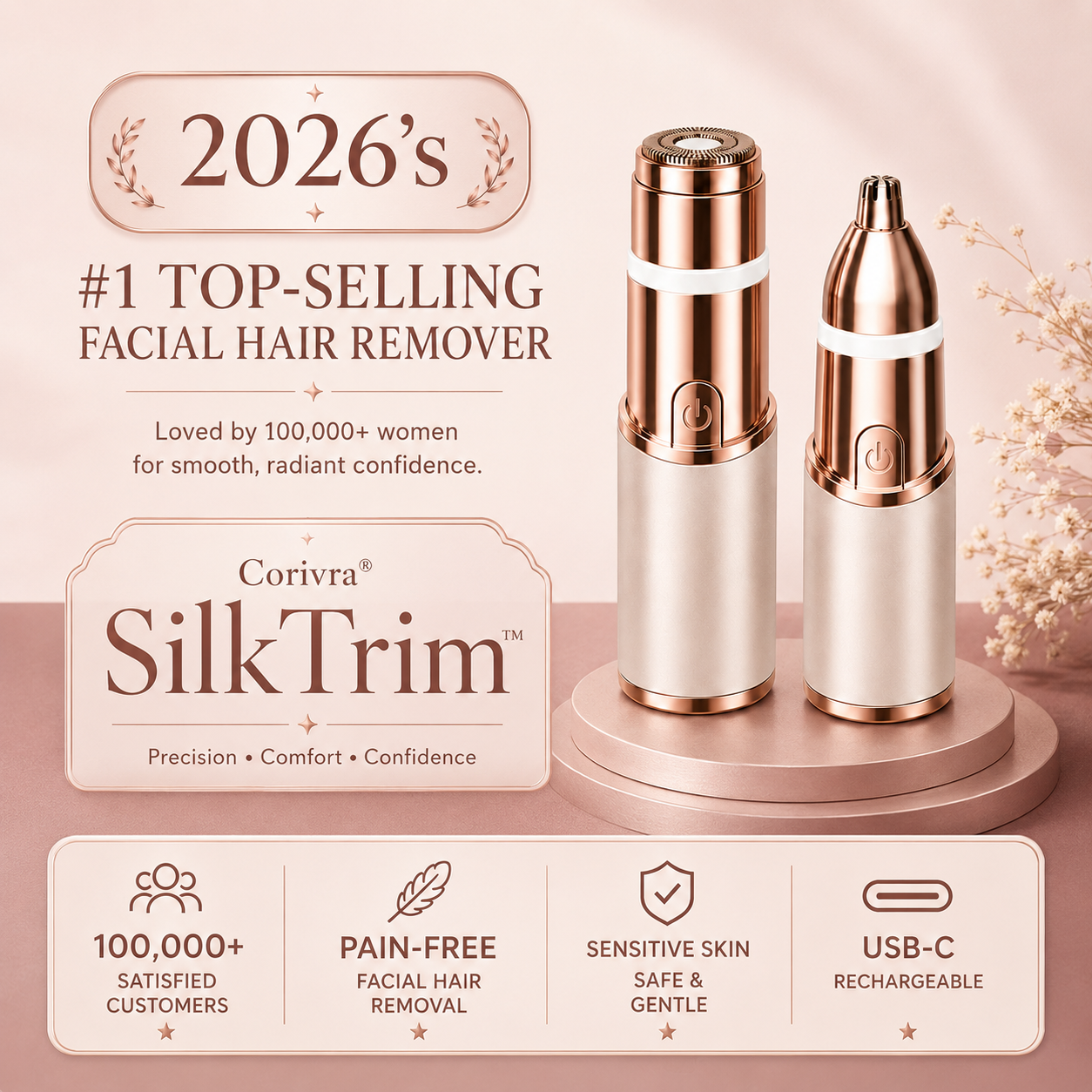 Corivra SilkTrim 2-in-1 Facial Hair & Eyebrow Trimmer